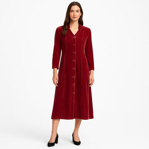 Vintage Velvet Button Front Midi to Maxi Dress Red Long Sleeve Boho Romantic L